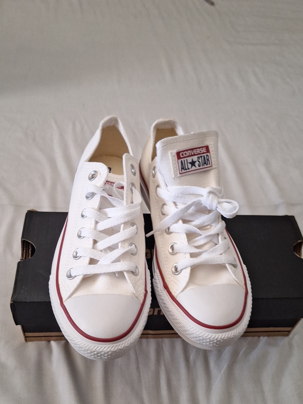 Converse All Star Womens White Canvas Low Top Sneakers with Red Trim